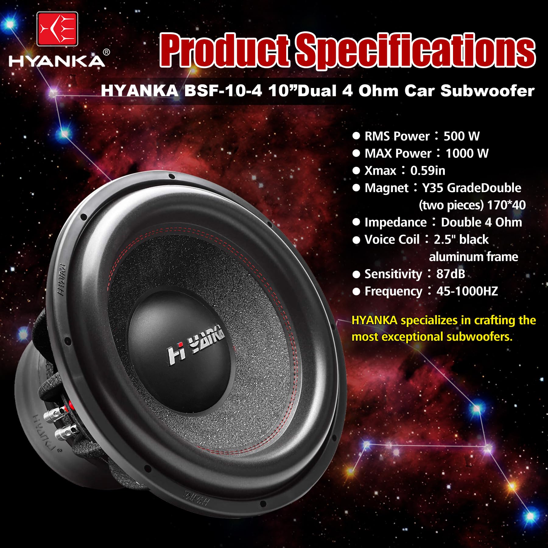 Amazon.co.jp: H YANKA BSF-10-4 10インチサブウーファー - 1000W 最大